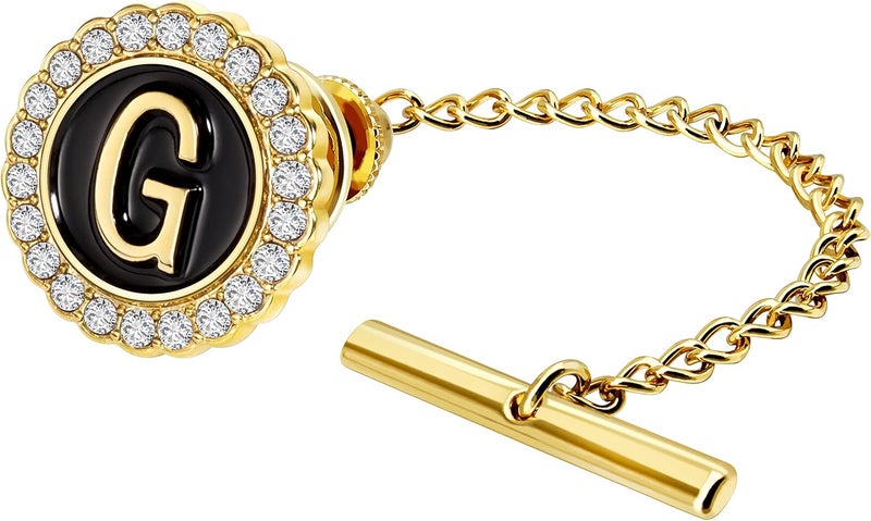 HAWSON Gold Cufflinks and Tie Tack for Men, Gold Cufflinks Crystal with Lapel Pins for Men's Women Set, Tie Tack with Chain on Tie Wedding Business Accessories - Image 1